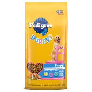 Pedigree Puppies 6 Wks. to 18 Mos. Chicken, Rice & Vegetable Flavor Food for Puppies, 56 oz (3.5 lb) 1.59 kg