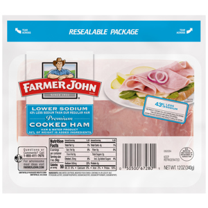 Farmer John Fully cooked ham for sandwiches, premium ham lunch meat, 12 oz (340 g)