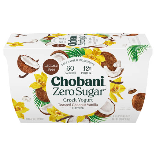All  Bakery – Hopewell – Chobani Greek Yogurt, Zero Sugar, Toasted Coconut  Vanilla, 4 - 5.3 Oz (150 G) Cups [21.2 Oz (601 G)]