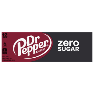 Dr Pepper Soda, Zero Sugar, 12 Pack, 12 - 12 fl oz (144 fl oz) cans [355 ml (4.3 l)]