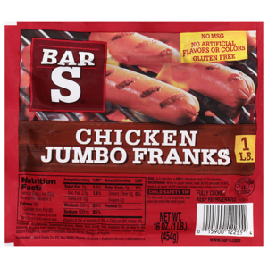Bar S Chicken Jumbo Franks, 16 oz (1 lb) 454 g