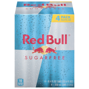 Red Bull Energy Drink, Sugarfree, 4 Pack, 4 - 8.4 fl oz (250 ml) cans [33.6 fl oz (1.0 l)]