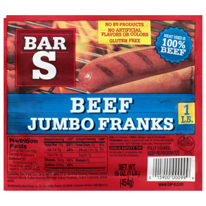 Bar S Beef Jumbo Franks, 16 oz (1 lb) 454 g