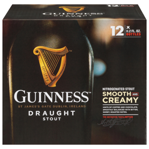 Guinness Beer, Draught Stout, Smooth and Creamy, 12 - 11.2 fl oz bottles