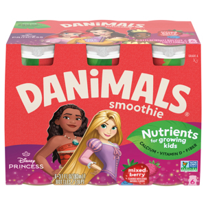 Danimals Mixed Berry Kids Low Fat Yogurt Smoothies, 6 - 3.1 fl oz (93 ml) bottles [1.16 pt (558 ml)]