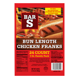 Bar S Bun Length Chicken Franks, 24 franks [48 oz (3 lb) 1.36 kg]
