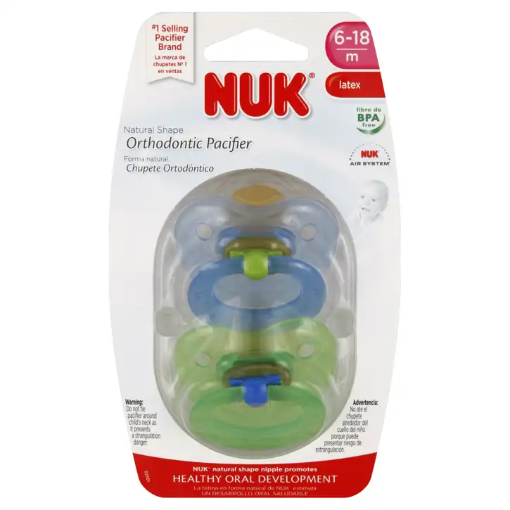 Nuk Pacifiers, Orthodontic, Latex, 6-18 M, pacifiers
