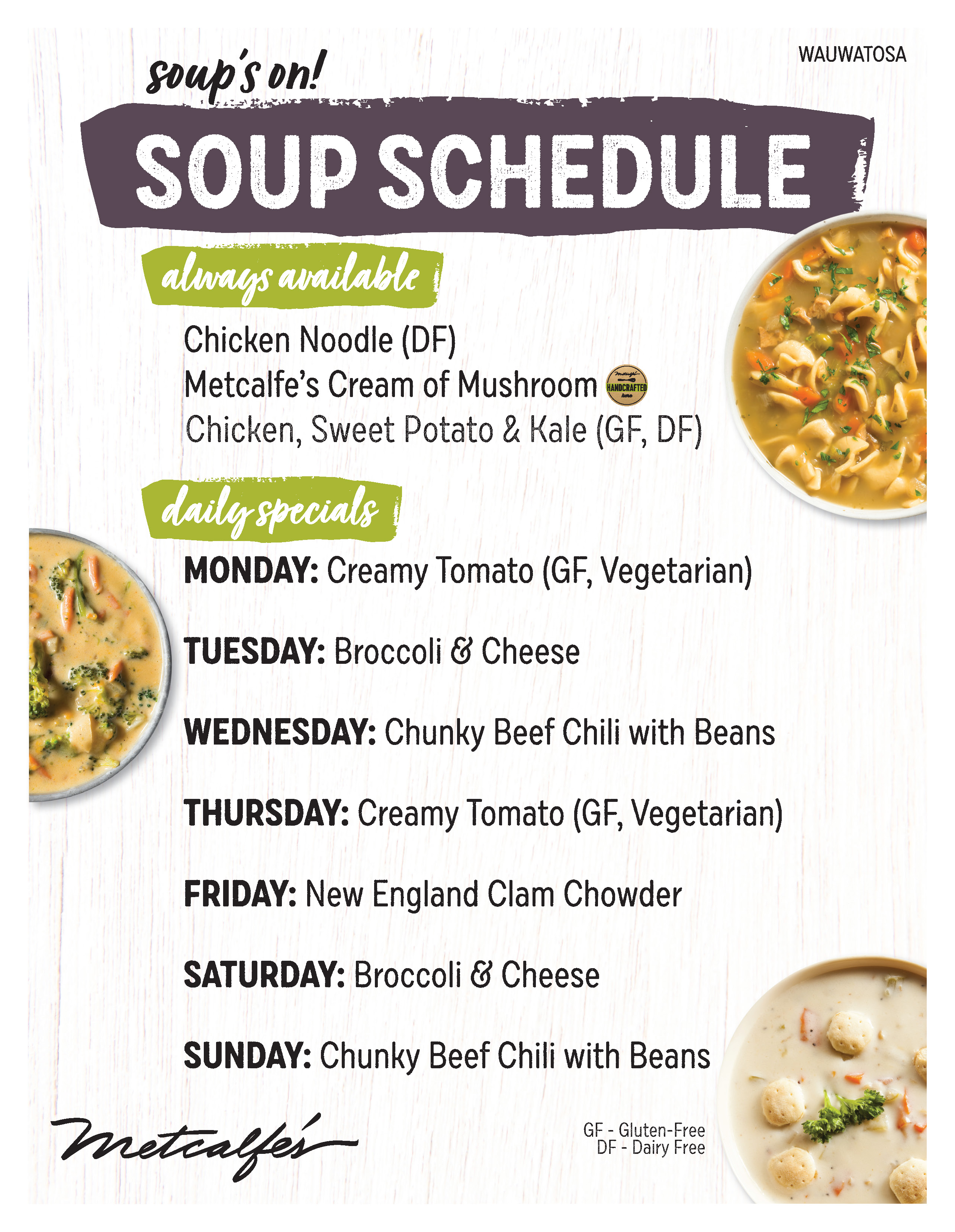Daily Soup Schedule – Metcalfe's Wauwatosa – Cheerios Cereal