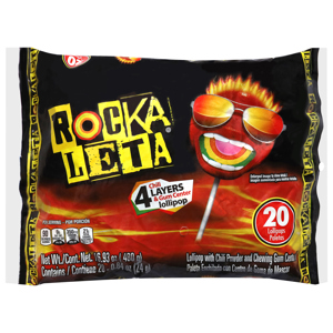 Rocka Leta 4 Layer Chili & Gum Center Lollipop, 20 - 0.84 oz (24 g) lollipops [16.93 oz (1 lb 1 oz) 480 g]