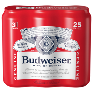 Budweiser Beer, Lager, 3 - 25 fl oz cans