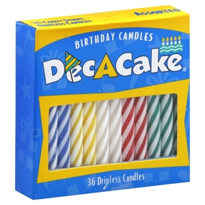 DecACake Birthday Candles, Dripless, Candy Stripe, Assorted, 36 candles