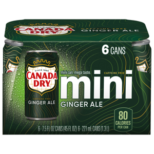 Canada Dry Caffeine Free Mini Ginger Ale, 6 - 7.5 fl oz (221 ml) cans [45 fl oz (1.3 l)]