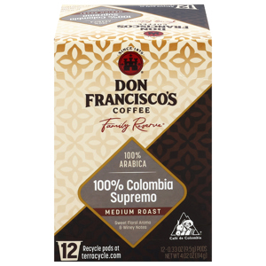 Don Francisco's Pods Medium Roast 100% Colombian Supremo Coffee, 12 - 0.33 oz (9.5 g) pods [4.02 oz (114 g)]