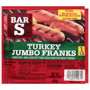 Bar S Turkey Jumbo Franks, 16 oz (1 lb) 454 g