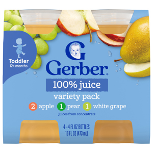 Gerber Toddler 12+ months Apple/Pear/White Grape Juice Variety Pack, 4 - 4 fl oz bottles [16 fl oz (473 ml)]
