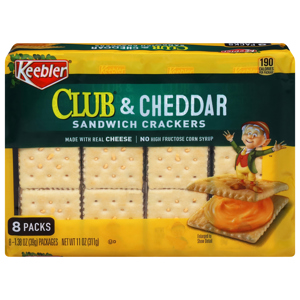 Keebler Sandwich Crackers, Club & Cheddar, 8 - 1.38 oz (39 g) packages [11 oz (311 g)]