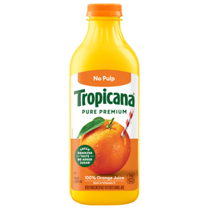 Tropicana No Pulp Pure Premium Orange Juice, 46 fl oz (1.43 qt) 1.36 l