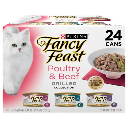 Metcalfe s Hilldale Fancy Feast Cat Food Gourmet Poultry Beef Grilled Collection 24 3 Oz 85 G Cans 4.5 Lb 2.04 Kg