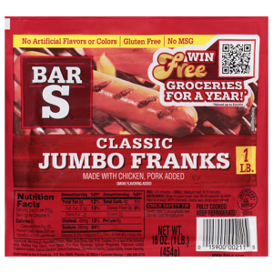 Bar S Classic Jumbo Franks, 16 oz (1 lb) 454 g