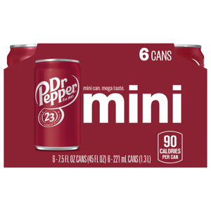 Dr Pepper Mini Soda, 6 - 7.5 fl oz (221 ml) cans [45 fl oz (1.3 l)]