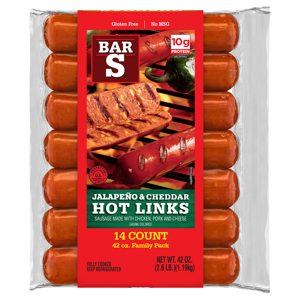Bar S Jalape±o & Cheddar Hot Links, 14 sausages [42 oz (2.6 lb) 1.19 kg]