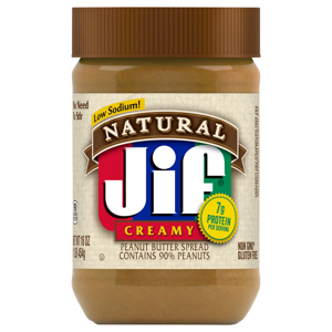 Jif Peanut Butter Spread, Low Sodium, Creamy, Natural, 16 oz (1 lb) 454 g