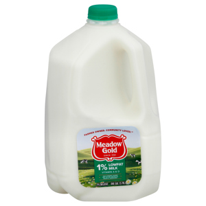 Meadow Gold Milk, 1% Lowfat, one gal (3.78 l)