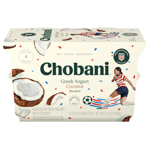 Chobani Reduced Fat Blended Coconut Greek Yogurt Value Pack, 4 - 5.3 oz (150 g) cup [21.2 oz (601 g)]