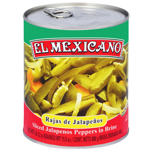 El Mexicano Jalapenos Peppers, in Brine, Sliced, 1 lb 12 oz (800 g)