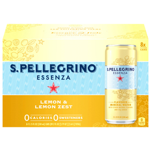 S.Pellegrino Mineral Water, Lemon & Lemon Zest, 8 - 11.15 fl oz (330 ml) cans [89.2 fl oz (2.79 qt) 2.64 l]