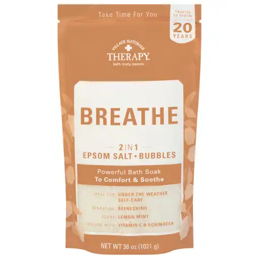 Village Naturals Therapy Bath Soak, Epsom Salt + Bubbles, 2 In 1