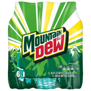 Mountain Dew Soda, 6 - 16.9 fl oz (500 ml) bottles [101.4 fl oz (3 liter)]