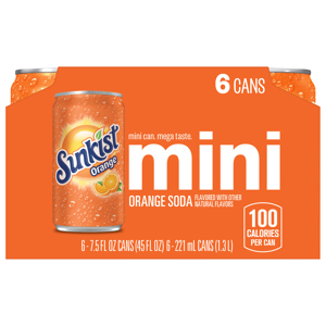 Sunkist Orange Mini Soda, 6 - 7.5 fl oz (221 ml) cans [45 fl oz (1.3 l)]