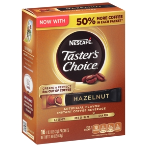 Nescafe Instant Coffee, Hazelnut, Single Serve Packets, 16 - 0.1 oz (3 g) packets [1.69 oz (48 g)]