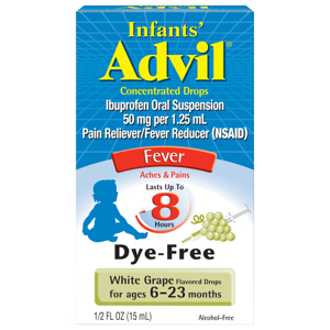 Advil Infants' Dye-Free Concentrated Drops White Grape Flavored 50 mg per 1.25 mL Pain Reliever/Fever Reducer, 0.5 fl oz (15 ml)