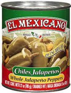 El Mexicano Whole Jalapenos Peppers, in Brine, 1 lb 10 oz (737 g)