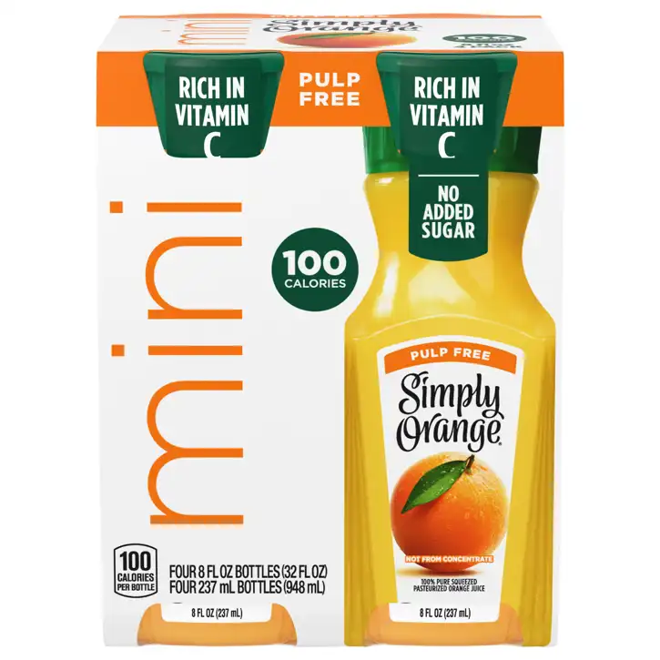 Simply Orange Juice, Pulp Free, No Sugar Added, Mini, fl oz (237 ml)  bottles [32 fl oz (948 ml)]