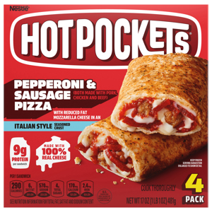 Hot Pockets Italian Style Seasoned Crust Pepperoni & Sausage Pizza Sandwiches, 4 pack [17 oz (1 lb 1 oz) 481 g]