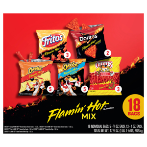 Frito Lay Flamin' Hot Mix Flavored Snack Mix, 18 bags [17.375 oz (1 lb 1.375 oz) 492.5 g]