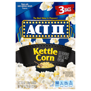 Act II Kettle Corn Microwave Popcorn, 3 - 2.75 oz (78 g) bags [8.25 oz (234 g)]