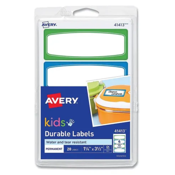 Avery Kids Handwritten Identification Labels, 3.5 x 1.25, Assorted Border Colors, 4 Labels/Sheet, 5 Sheets/Pack