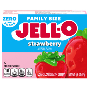 Jell-O Zero Sugar Low Calorie Strawberry Gelatin Dessert Family Size, 0.6 oz (17 g)