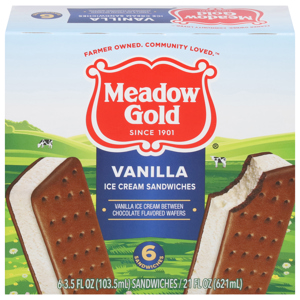 Meadow Gold Ice Cream Sandwiches, Vanilla, 6 - 3.5 fl oz (103.5 ml) sandwiches [21 fl oz (621 ml)]