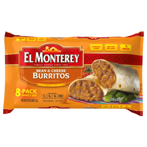 El Monterey Burritos, Bean & Cheese, Family Size, 8-Pack, 8 burritos [32 oz (907.2 g)]