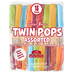 Budget Saver Assorted Twin Pops, 18 - 2.35 fl oz (69.4 ml) twin pops [42.3 fl oz (1.25 l)]