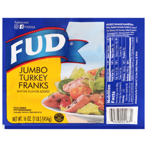 FUD Jumbo Turkey Franks, 16 oz (1 lb) 454 g
