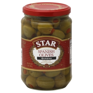 Star Olives, Spanish, Queens, Stuffed with Minced Pimiento, 16 oz (1 lb) 454 g