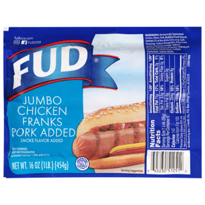 FUD Pork Added Jumbo Chicken Franks, 16 oz (1 lb) 454 g