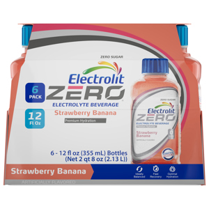 Electrolit Zero Sugar Strawberry Banana Electrolyte Beverage, 6 - 12 fl oz (355 ml) bottles [72 oz (2 qt 8 oz) 2.13 l]