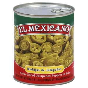 El Mexicano Jalapenos Peppers, in Brine, Nacho Sliced, 27.5 oz (1 lb 11.5 oz) 780 g